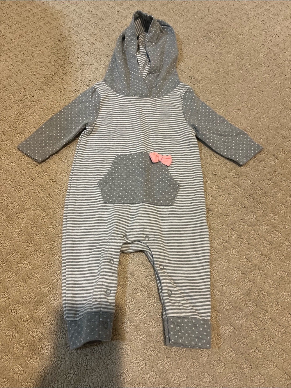 Cat & Jack Grey Striped Hooded Footie with Pink Bow